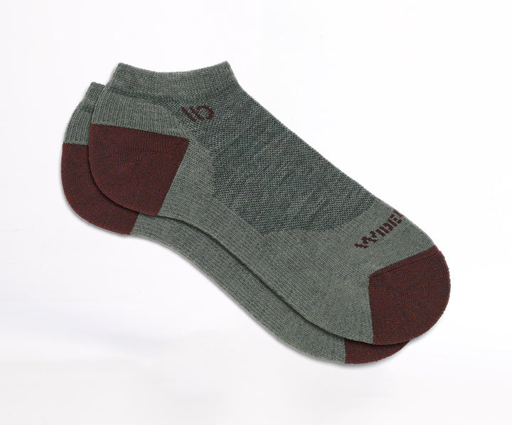 Flat socks featuring maroon heel/toe and logo, with taupe body--Taupe