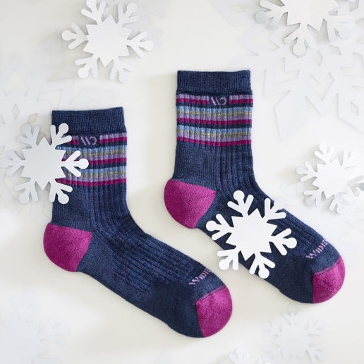 Shop Cushion Socks - feet wearing navy blue socks with a classy polka dot pattern