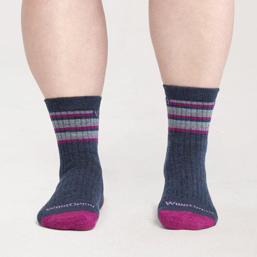 Wide width socks in denim blue with strips across the top