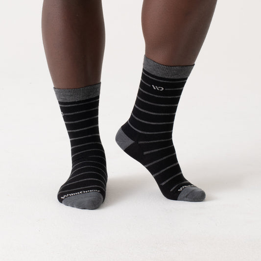 On body crew socks gray heel/toe, white logo, with black body and gray stripes --Black
