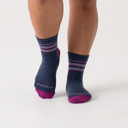 Micro Crew on body with aqua heel/toe, charcoal body and Stripes below the cuff --Charcoal