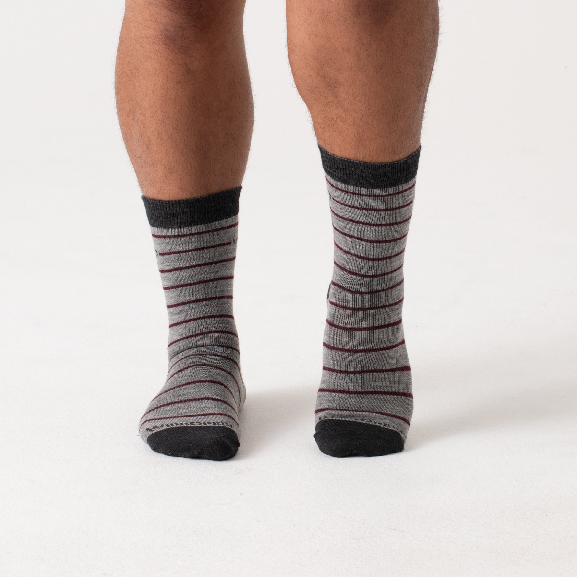 Crew socks on body, black heel/toe and logo, light gray body, maroon stripes --Light Gray