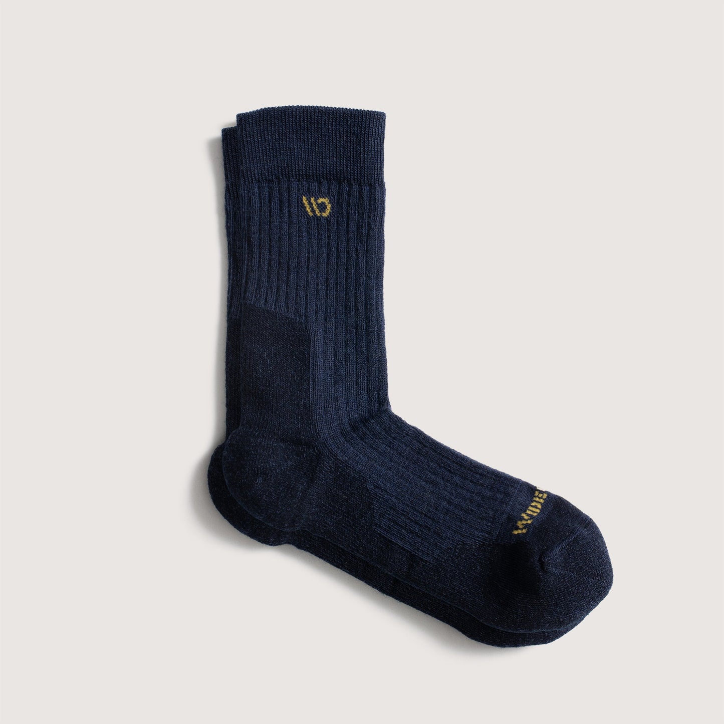 Flat socks featuring yellow logo, with denim body --Black/Light Gray/Denim