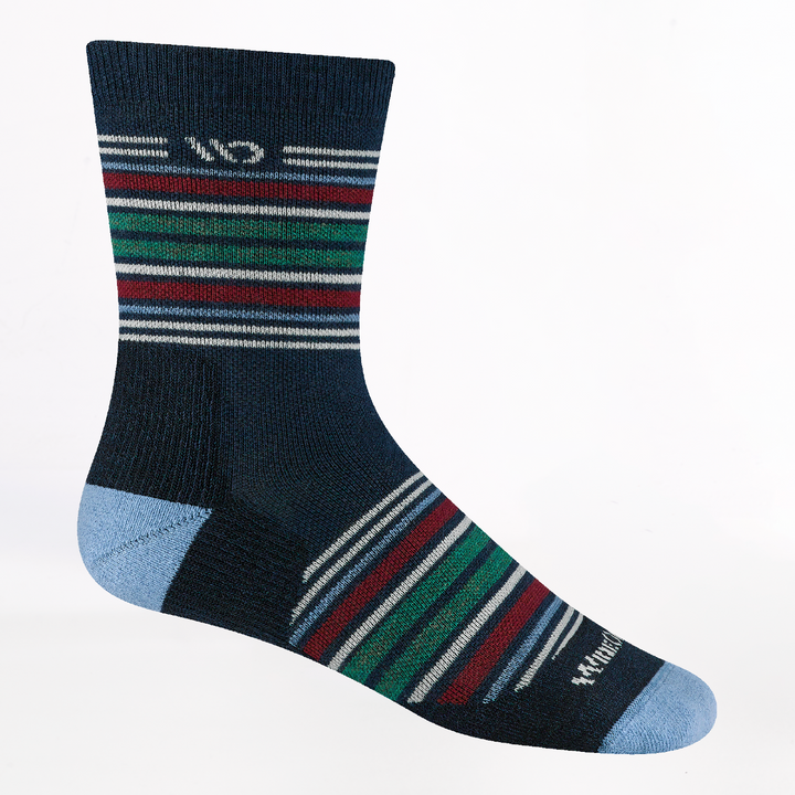 Profile image of the 9005 Men's multi stripe micro crew sock in eclipse with light blue heel/toe and green red white stripes