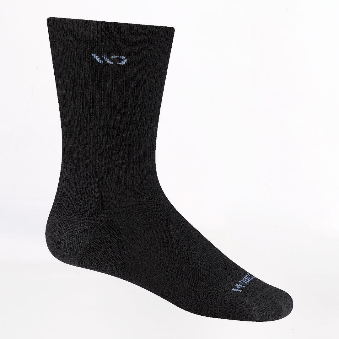 Profile image of the 9504 solid cushioned crew in black with a light blue logo on toe and cuff