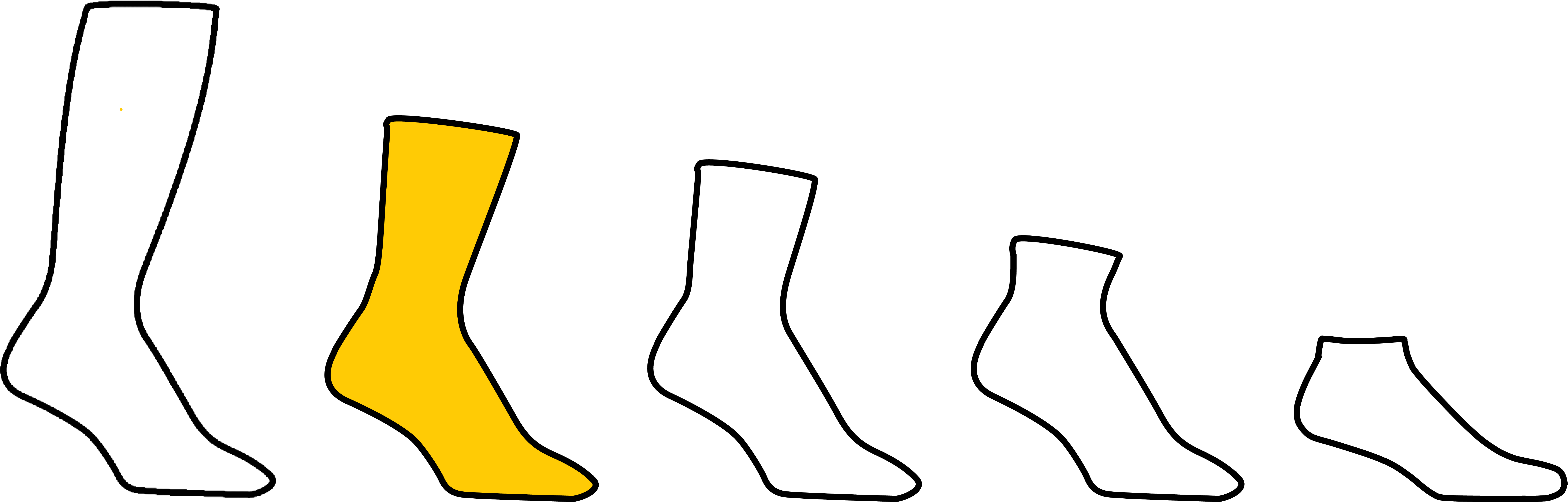 Chart of all sock height icons highlighting the crew sock height icon