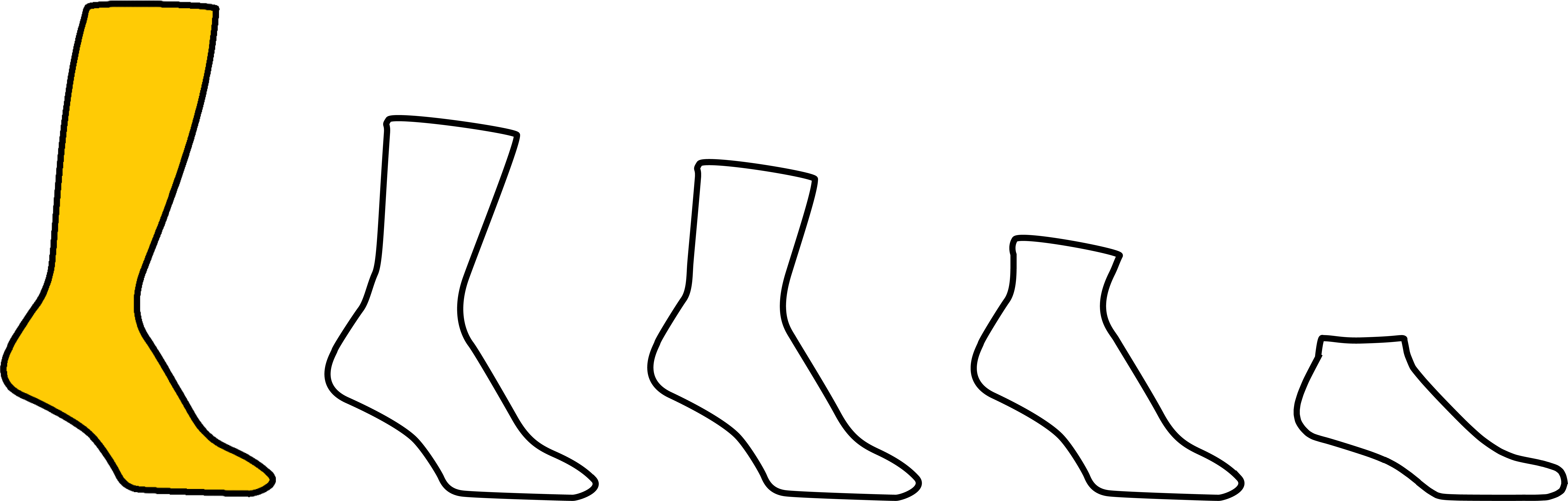 Chart of all sock height icons highlighting the knee-high sock height icon