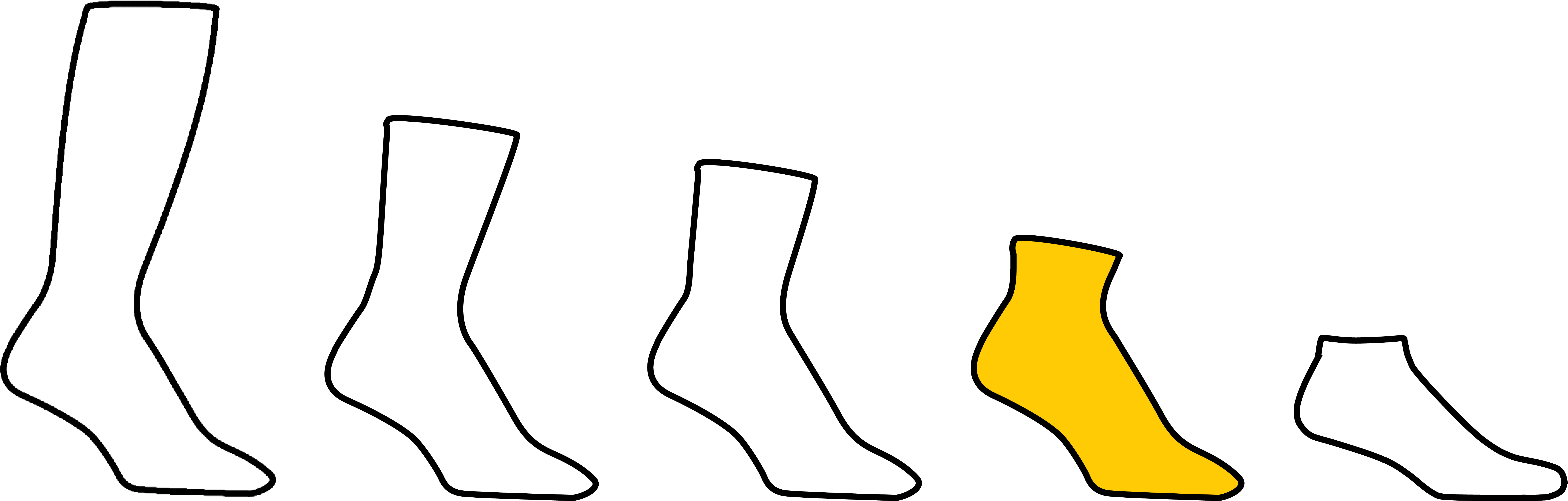 Chart of all sock height icons highlighting the quarter sock height icon