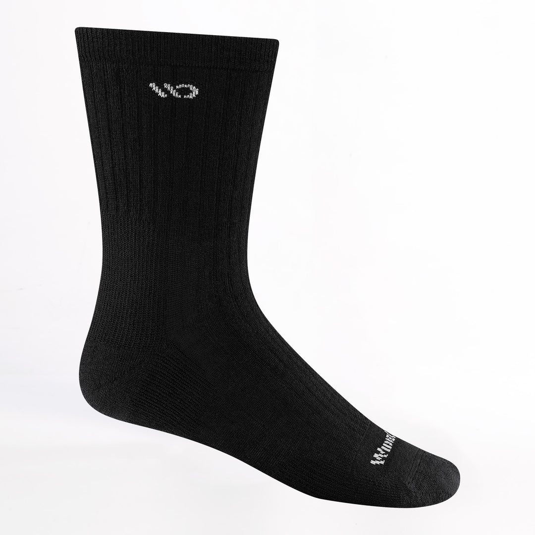 Profile image of the 9001 Solid Cushioned Micro Crew in Black featuring white logo on toe and cuff, ribbed body
