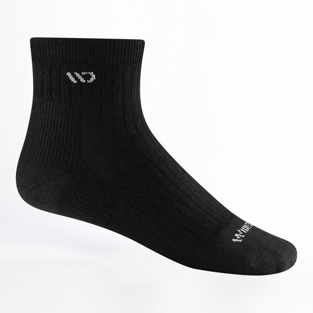 Profile image of 9004 Solid cushioned Quarter sock in Black featuring Gray logo on toe and cuff