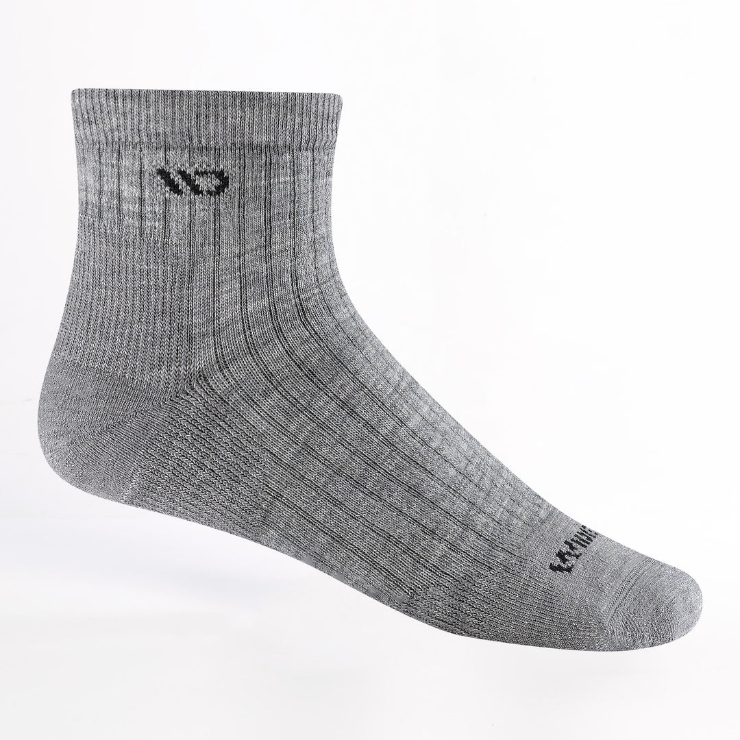 Profile image of 9004 Solid cushioned Quarter sock in Light Gray featuring black logo on toe and cuff