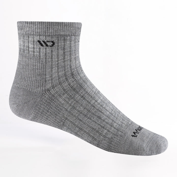 Profile image of 9004 Solid cushioned Quarter sock in Light Gray featuring black logo on toe and cuff