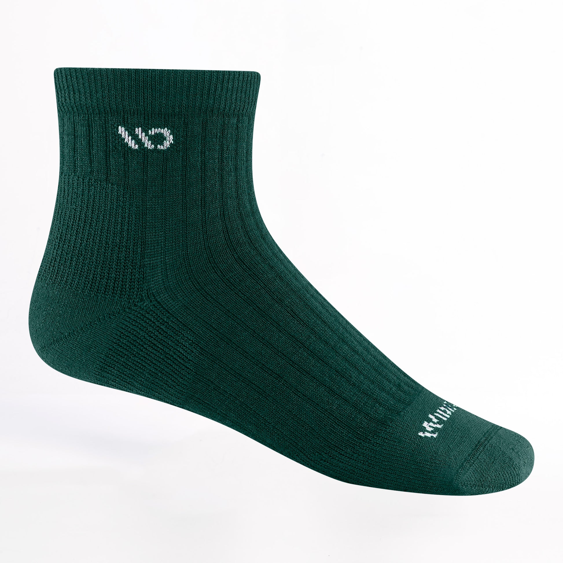 9004 Solid Quarter sock in Spruce featuring white logo on the toe and ankle