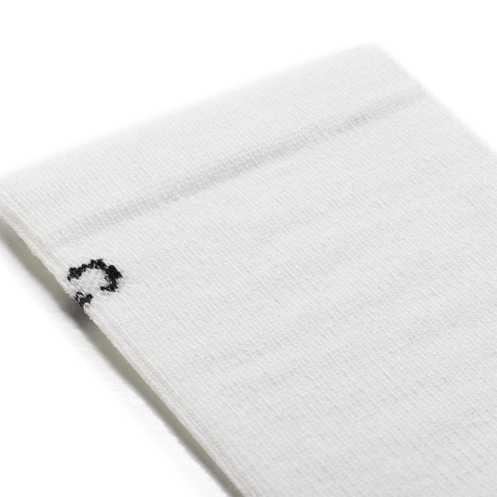 detail image of the 9012 solid lightweight crew in white featuring black logo on a white body