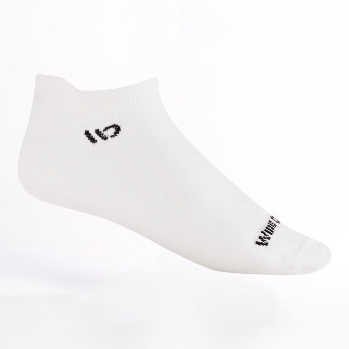 Men's Ankle lightweight no cushion sock in white featuring a black logo