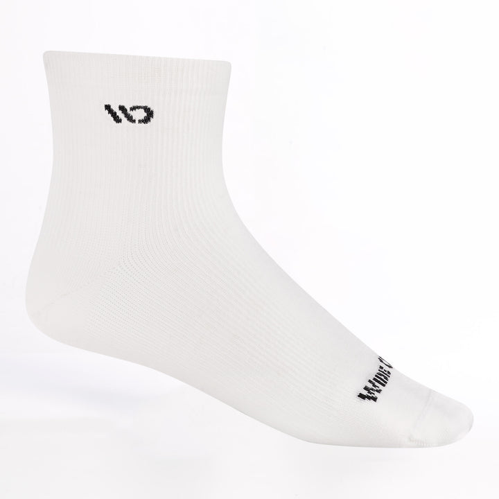 Men's Quarter lightweight no cushion sock in white featuring a black logo