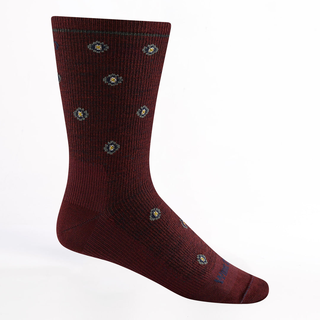 9018 Men's Geometric Lightweight Crew in Burgundy with maroon body with Geometric dot and blue logo
