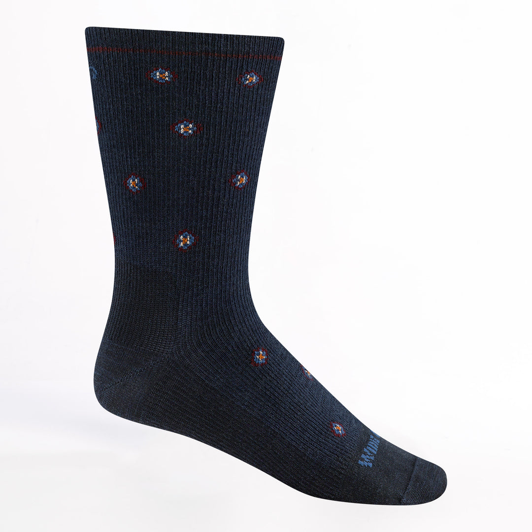 9018 Men's Geometric Lightweight Crew in Navy with Navy body Geometric dots all over and blue logo