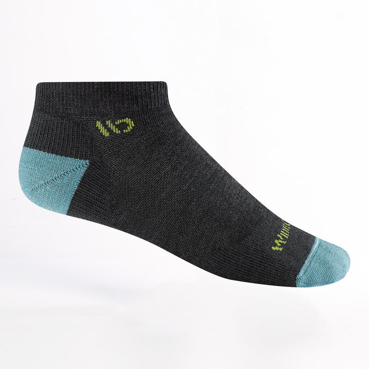 Profile image of the 9500 solid cushioned ankle in charcoal with teal heel/toe and yellow logo