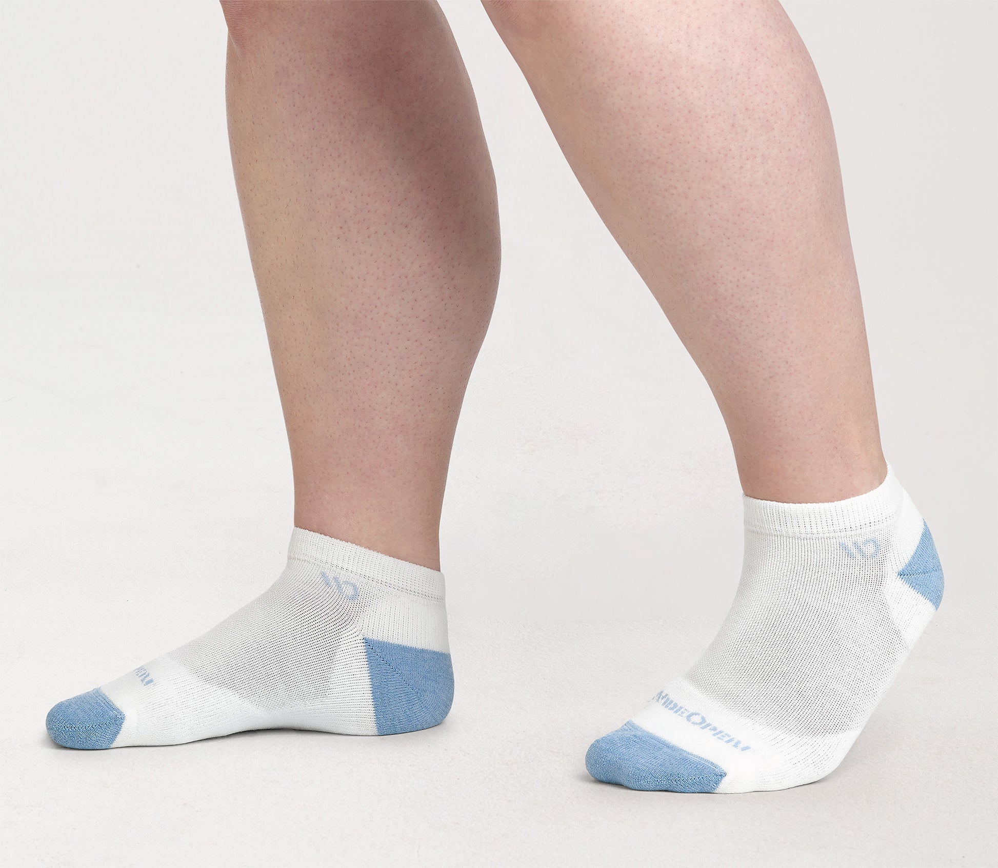 On model: No shows with blue heel/toe and logo, with white body --White