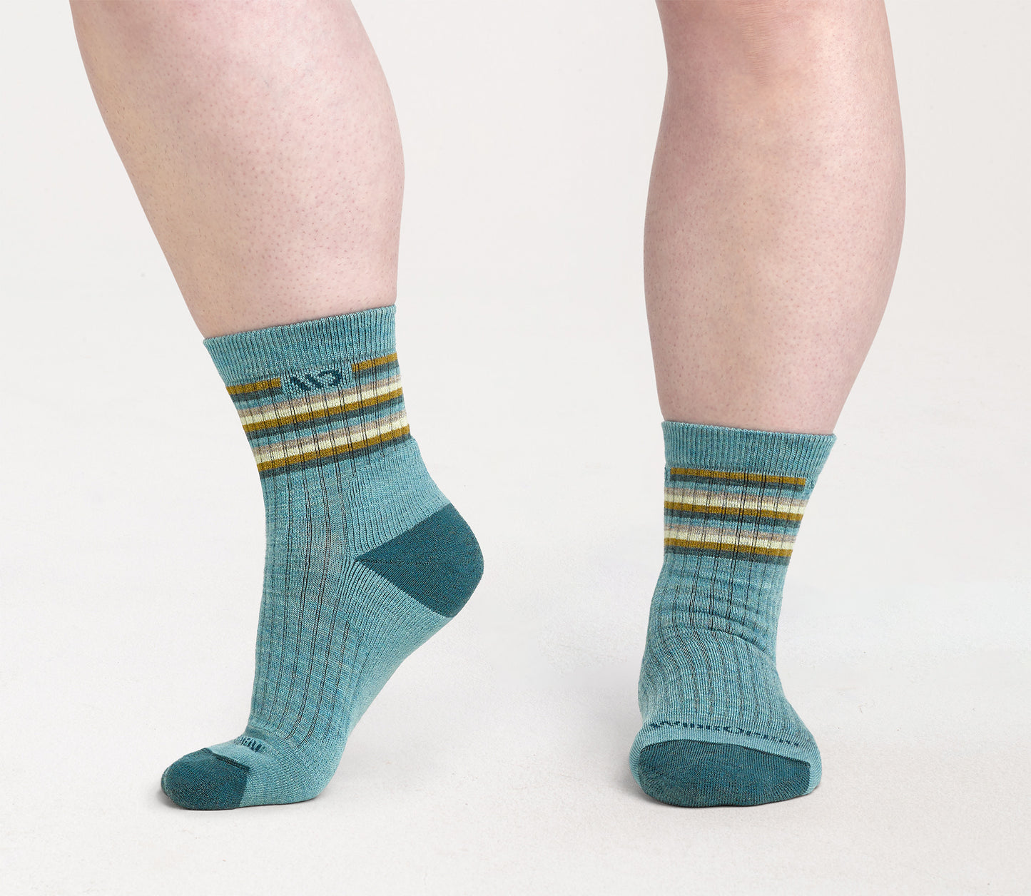 Micro Crews: dark teal heel/toe, light teal body and Stripes below the cuff --Light Teal