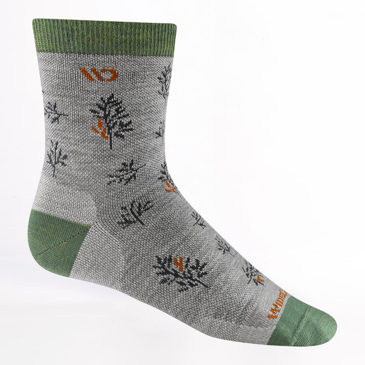 profile image of 9503 foliage lightweight micro crew in lt gray with green heel/toe, orange logo and foliage design