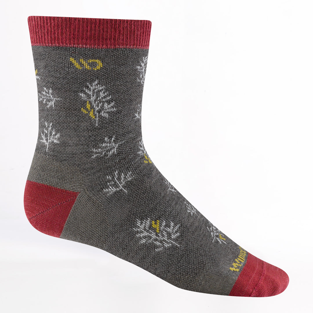 profile image of 9503 foliage lightweight micro crew in taupe with red heel/toe, yellow logo and foliage design