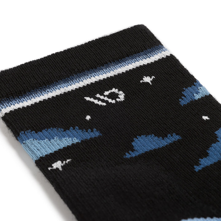 9508 Cloud Hopper cushioned micro crew in black detail image up close of clouds and stars on cuff 