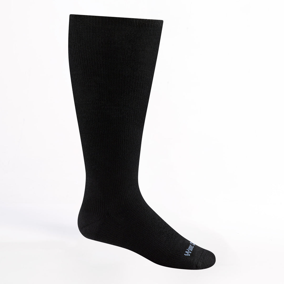 9517 Women's Solid Basic Cushioned knee high in black with black body/heel/toe and light blue logo