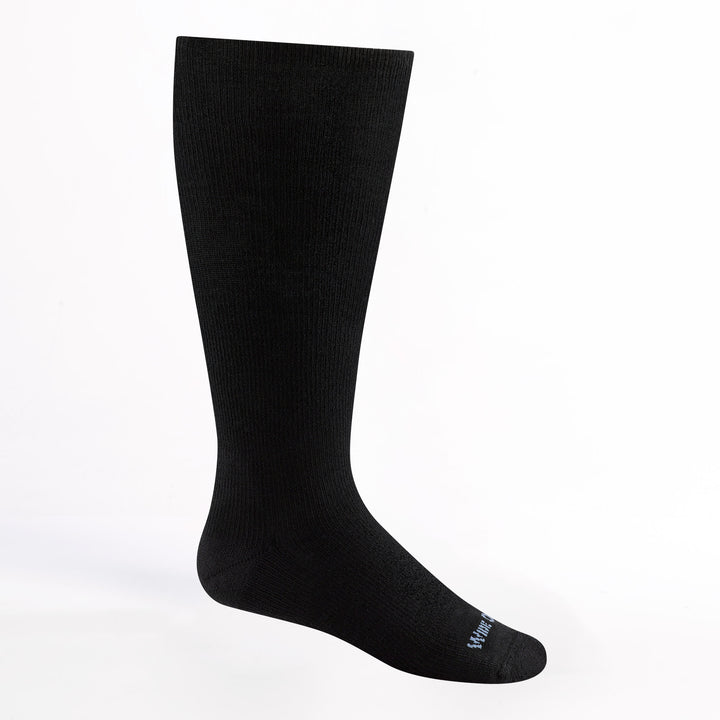 9517 Women's Solid Basic Cushioned knee high in black with black body/heel/toe and light blue logo