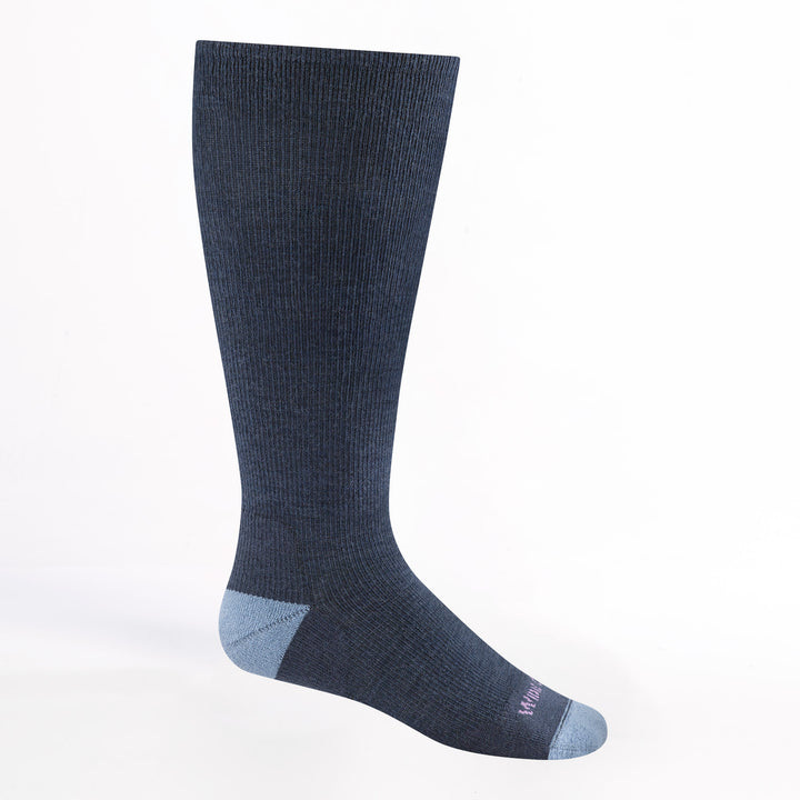 9517 Women's Solid Basic Cushioned knee high in denim with denim body with light blue heel/toe and lavender logo