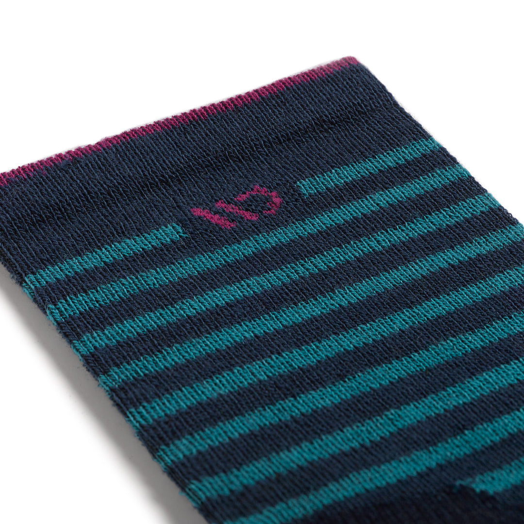 9518 Striped lightweight micro crew in navy detail image up close of stripes on cuff