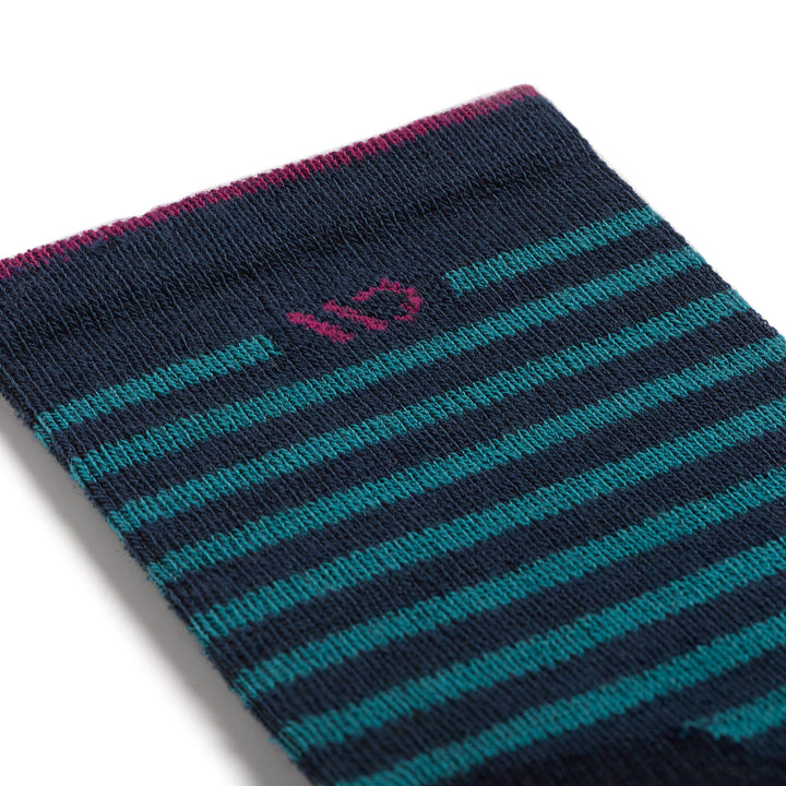 9518 Striped lightweight micro crew in navy detail image up close of stripes on cuff