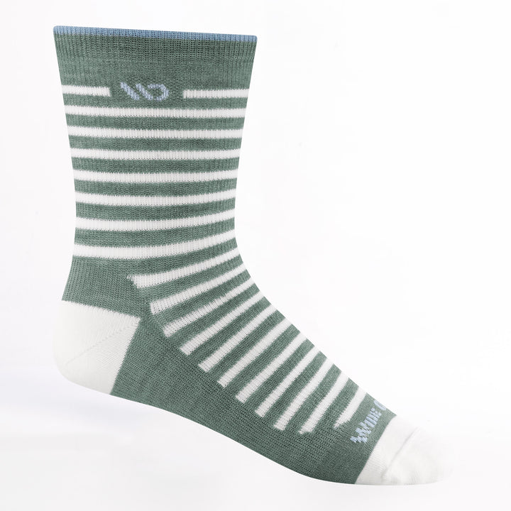 9518 Women's Striped Lightweight Micro Crew in Seafoam with green body white stripe/heel/toe and light blue logo